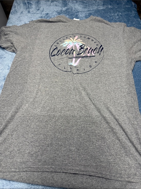 Tops - Cocoa Beach Palm Graphic Tee - Gray with Pastel Accent